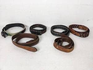 lot 73 image: Collection of (6) Mens Leather Handcrafted Belts