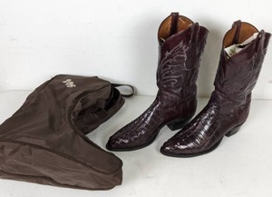 lot 92 image: Tony Lama Alligator Cowboy Boots Mens 10.5B with Brown Boot Bag