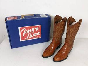 lot 96 image: Tony Lama Yellow Tea Belly Crocodile Skin Cowboy Boots, Mens Size 10.5B