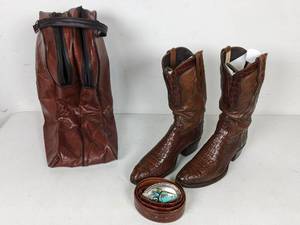 lot 50 image: Loveless Custom Cowboy Boots and Sterling Silver Belt