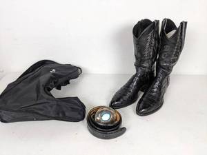 lot 62 image: Vintage Loveless Custom Cowboy Boots and IRV Sterling Belt