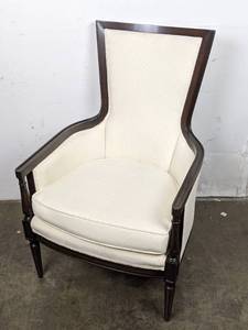lot 97 image: Gorgeous, Unique, Upholstered Chair in Dark Wood with Ivory Fabric
