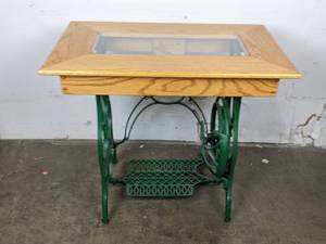 lot 120 image: Vintage Wood Glass Table Top with Green Frame