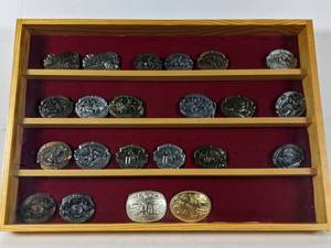 lot 25 image: Collection of Rodeo Belt Buckles with Display Case