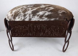 lot 8 image: Cowhide Footrest with Horseshoe Legs