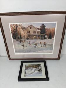 lot 94 image: Pair of Winter Ice-skating Themed Artworks, One is SignedNumbered by the Artist