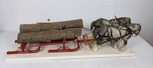 lot 37 image: Two Horses and Sleigh Table Dcor
