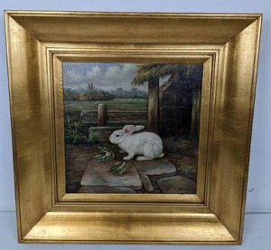 lot 283 image: Framed Rabbit Oil Painting by Artist C. Granet