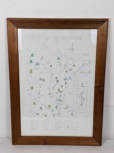 lot 287 image: Framed Hand-Drawn Minnesota State Park and Industry Map
