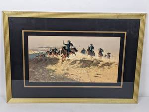 lot 274 image: Leading the Charge FramedMatted Art Print by Artist Frank McCarthy