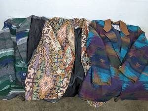 lot 276 image: Lot of 3 Vintage Womens  Blanket Pattern Western Wear Blazers Pioneer Wear, Ascente Sport, Silverado