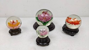 lot 79 image: Collection of 4 Gorgeous Glass-Enclosed Flower Spheres
