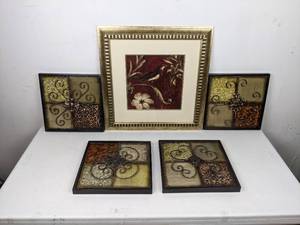 lot 76 image: Set of (5) Beautiful Wall Art Laurel Lehman Framed Art and Metal Dcor