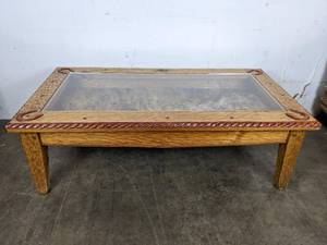 lot 2 image: Beautiful Hand Carved Coffee Table with Shadow Box for Displaying Prized Items