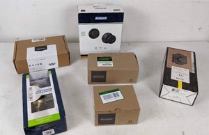 lot 405 image: NEW 6 Piece Lot of Doorknobs, Lever Handles, and Deadbolts by Schlage, Amazon Basics, and Baldwin