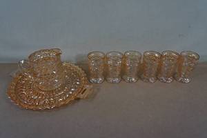 lot 148 image: Antique Carnival Glass Drink Serving Set