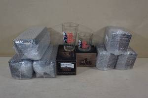 lot 166 image: 4 Pint Glasses4 Whiskey Rocks Glasses - Too Cool For British Rule