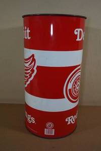 lot 300 image: Vintage Detroit Red Wings Metal Garbage Can