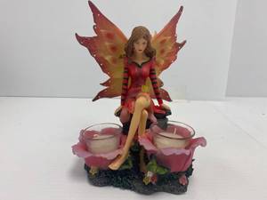 lot 4 image: Fantasy Fairy Double Candle Holder Statue NIB