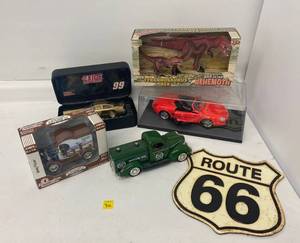 lot 30 image: Group Of Toys, Die-Cast Cars And Route 66 Sign