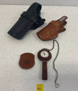 lot 41 image: Group Including Gun Holsters And Swiss Army Pocket Watch