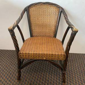 lot 93 image: Wooden twist Arm And Wicker Chair