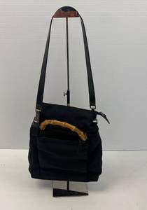 lot 14 image: Authentic Gucci Bamboo Tote Bag Nylon Black
