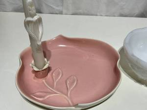 Pink California Art Pottery & White Bowl