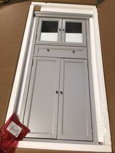 lot 34 image: Home Decorators Collection Hampton Harbor 25 in. W 4-Door Tall Cabinet in Dove Grey - Good Condition - Review all pictures