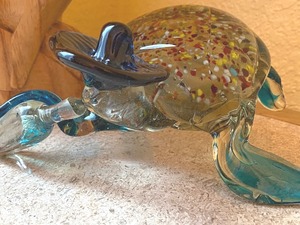 Wooden Dolphin Figurine and Glass Turtle Figurine