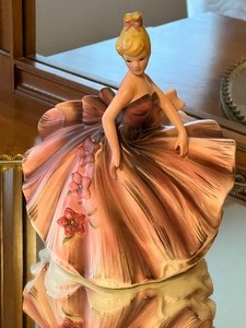 Lovely Mirrored Vanity Tray and Porcelain Girl Figurine