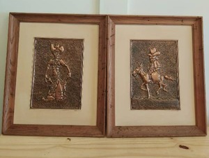 lot 306 image: Pair of Vintage Framed Embossed Art Signed by Artist