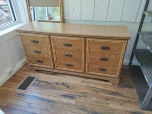lot 400 image: Vintage Bamboo Style Lowboy Dresser