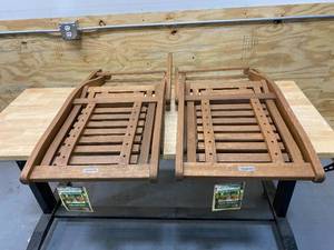 lot 78 image: OUTDOOR INTERIORS- Folding Eucalyptus Outdoor Dining Chair (2-Pack) (need repair)
