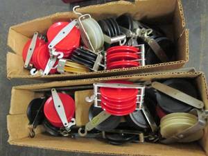 box of pulleys and other items ...