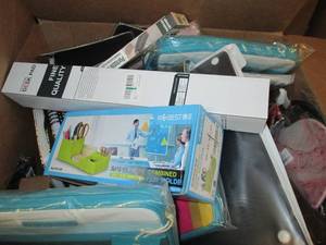 box of mouse pads, portable laptop ...