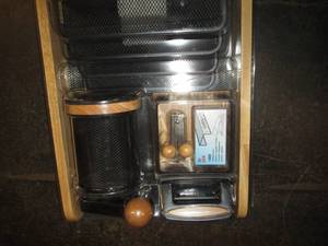 box of desk organizer, clip board m...