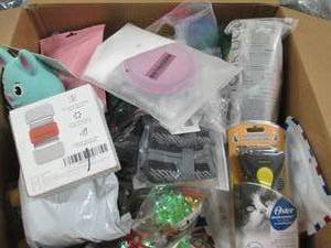 box of dog and cat toys and more ...