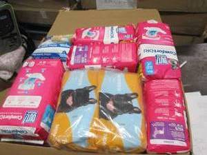 box of dog diapers and wipes ...