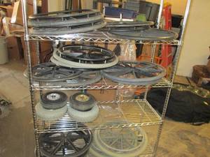 7 sets of wheel tire and rims shelv...