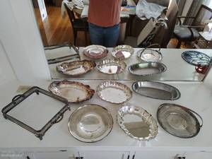 Collection of Silver Plated and Other Metal Trophy and Serving Plates