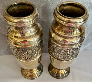 lot 39 image: Pair of Silver Vases with Embossed or Raised Relief Designs