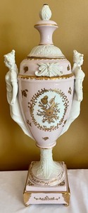 lot 7 image: Pair of Antique German Style Porcelain and Bisque Lidded Urns