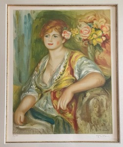 lot 1 image: Blonde a la Rose Hand-Pulled Renoir Lithograph Marked with the Renoir Cachet Authenticated and Signed by Paul Renoir