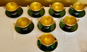 lot 90 image: Vintage Thomas Bavaria Iridescent Cups with Saucers