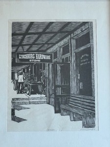 lot 131 image: Vintage Etching Featuring Lynchburg Hardware