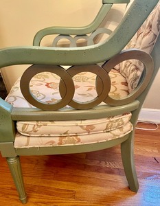 lot 142 image: Darling Vintage Upholstered Chair with Circular Accents