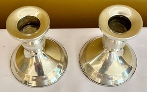 lot 155 image: Pretty Pair of Sterling Silver Weighted Candle Holders