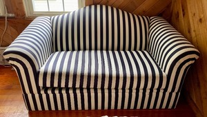 lot 188 image: Black and White Striped Precedent Loveseat with 2 Accent Pillows