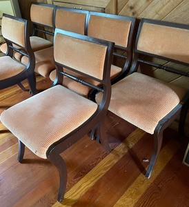 lot 187 image: 6 Vintage Peach Upholstered Dining Chairs